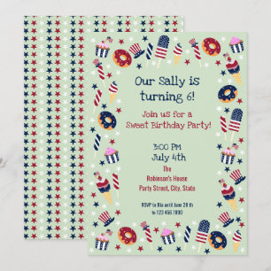 Vierte Sweet Birthday Girl Party Einladung Juli
