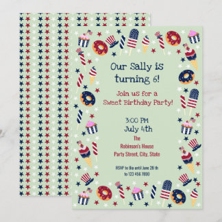 Vierte Sweet Birthday Girl Party Einladung Juli