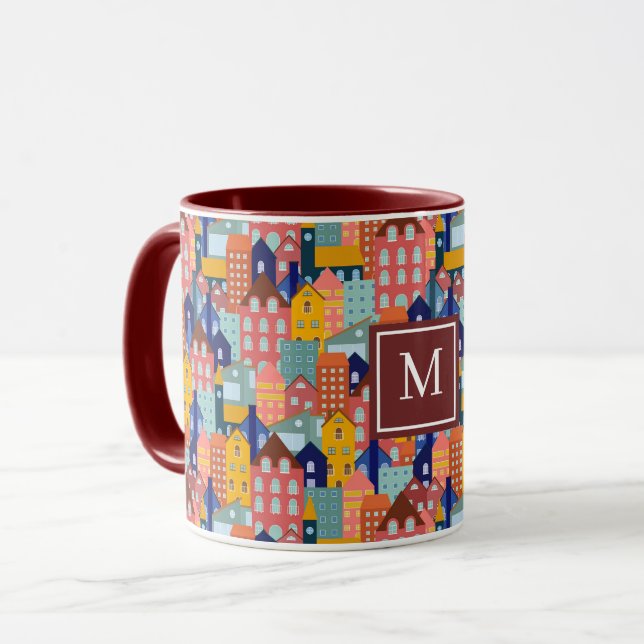 Viertel Block Stadt Häuser Muster Tasse (Vorderseite Links)