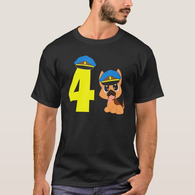 Vierter Geburtstag Polizeihund T-Shirt (Vorderseite)