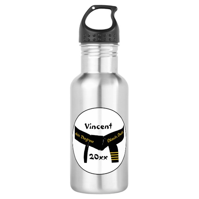 Vierter Grad schwarzer Gürtel Edelstahlflasche (Vorderseite)