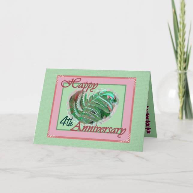 Vierter Jahrestag der Hochzeit Fern Fresh Heart Karte (Vorderseite)