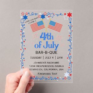 Vierter Juli Amerikanische Flagge BBQ Feuerwerk Acryleinladungen