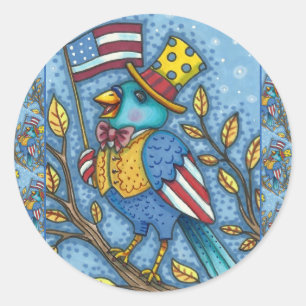 Vierter Juli Blaumeisen-Tweet, Amerikanische Flagg Runder Aufkleber