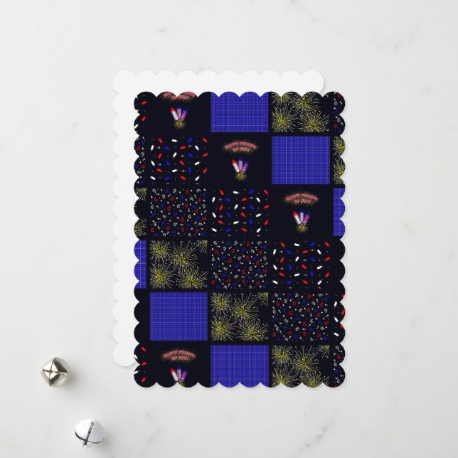 Vierter Juli-Patchwork-Muster - 4. Juli Feiertagskarte (Vorderseite/Rückseite Beispiel)