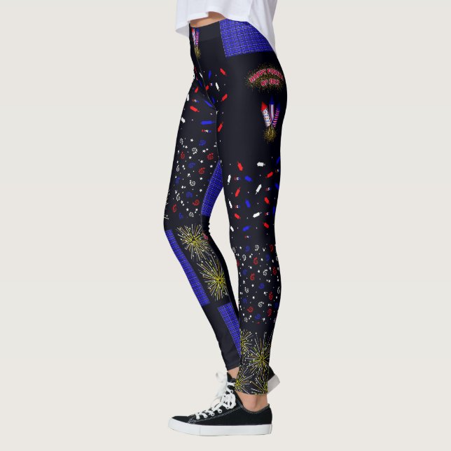 Vierter Juli-Patchwork-Muster - 4. Juli Leggings (Links)
