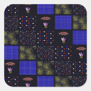 Vierter Juli-Patchwork-Muster - 4. Juli Quadratischer Aufkleber