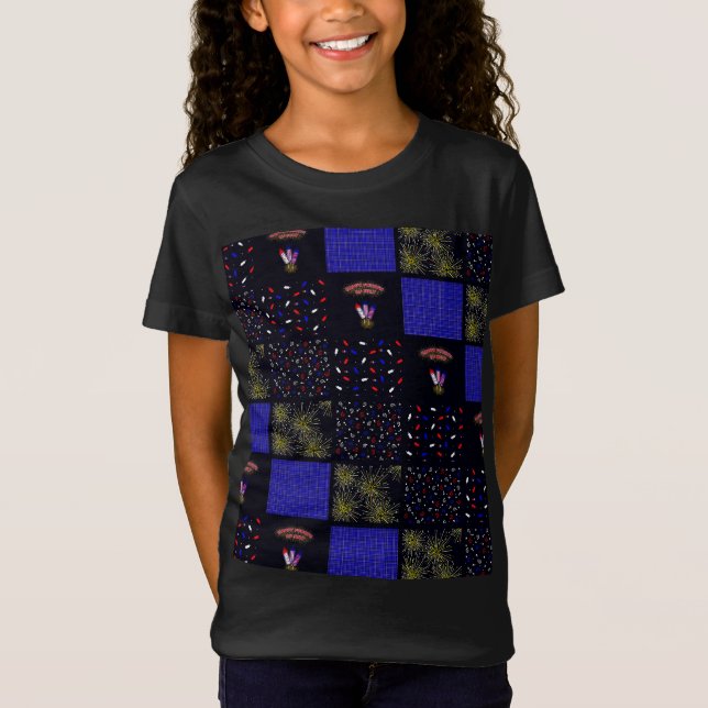 Vierter Juli-Patchwork-Muster - 4. Juli T-Shirt (Vorderseite)