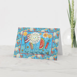 VIERTER JULI UMZUG & FEUERWERK FEIERTAGSKARTE