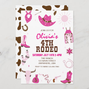 Vierter Rodeo Hot Pink Western 4. Geburtstag Einladung