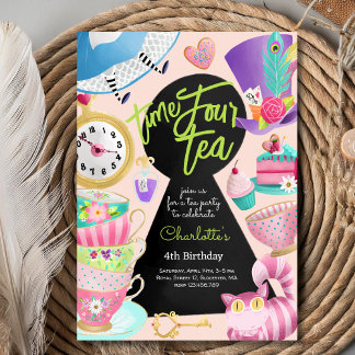 Vierter Tee, vierter Geburtstag Einladung