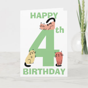 Viertes 4. Geburtstags-Doodle Katzen Benutzerdefin Karte
