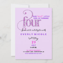 Viertes GeburtstagsLavendel Lila rosa Sprinklen Einladung