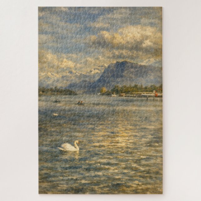 Vierwaldstättersee Schweiz Schwan & Alpen Art Puzz Puzzle (Vertikal)
