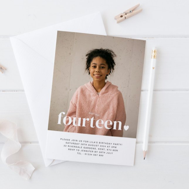 Vierzehn Herz Foto Geburtstag Einladung (Von Creator hochgeladen)