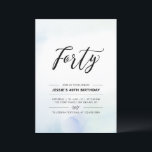 vierzig | 40. Geburtstag Party Blue Watercolor Einladung<br><div class="desc">Feiern Sie Ihren besonderen Tag mit dieser einfachen 40. Geburtstagsfeier-Party Einladung. Dieses Design zeichnet sich durch ein stilvolles Schriftzeichen "Vierzig" mit einem weichen,  blau & mint Aquarellpinselhintergrund aus. Mehr Geburtstagseinladungen für Erwachsene und Party-Zubehör sind in meinem Shop BaraBomDesign erhältlich.</div>