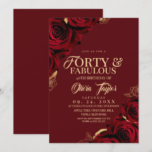 Vierzig & Fabelhaft Florale Rose Elegante 40. Gebu Einladung