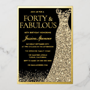 Vierzig & Fabelhaft Golden Folie 40. Geburtstag Folieneinladung