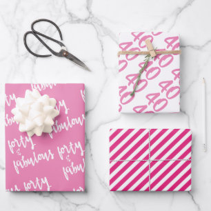 Vierzig & Fabulous - Fun Pink 40. Geburtstag Geschenkpapier Set