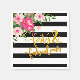 Vierzig & Fabulous Napkin - Schwarz/Weiß Streifen Serviette