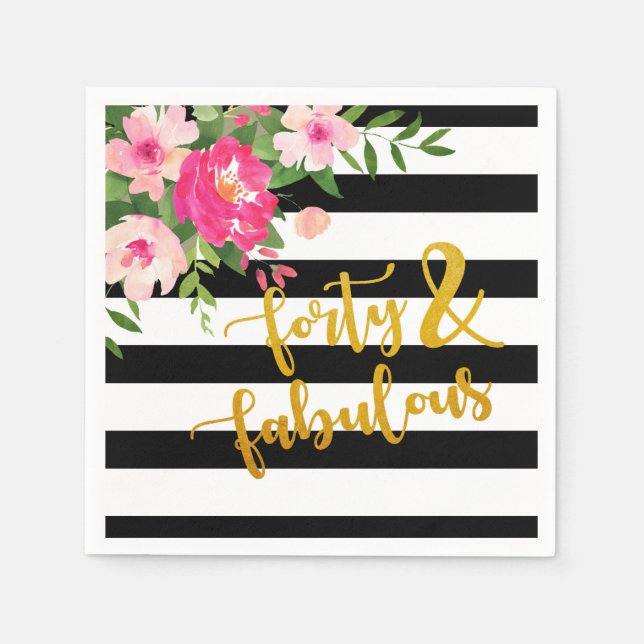 Vierzig & Fabulous Napkin - Schwarz/Weiß Streifen Serviette (Vorderseite)