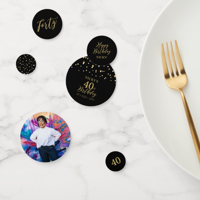 vierzig | Gold & Black Confetti 40. Geburtstag Par Konfetti (Gruppe)
