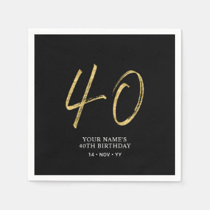 vierzig   Gold & Black Lettering 40. Geburtstag Pa Serviette