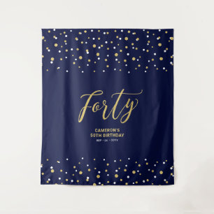 Vierzig Gold & Navy 40. Geburtstagsfeier Hinterg Wandteppich