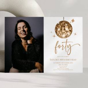 Vierzig Goldene Disco-Kugel Foto 40. Geburtstagsfe Einladung