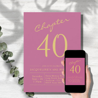 Vierzig Rosa Gold 40. Geburtstag Party Einladung