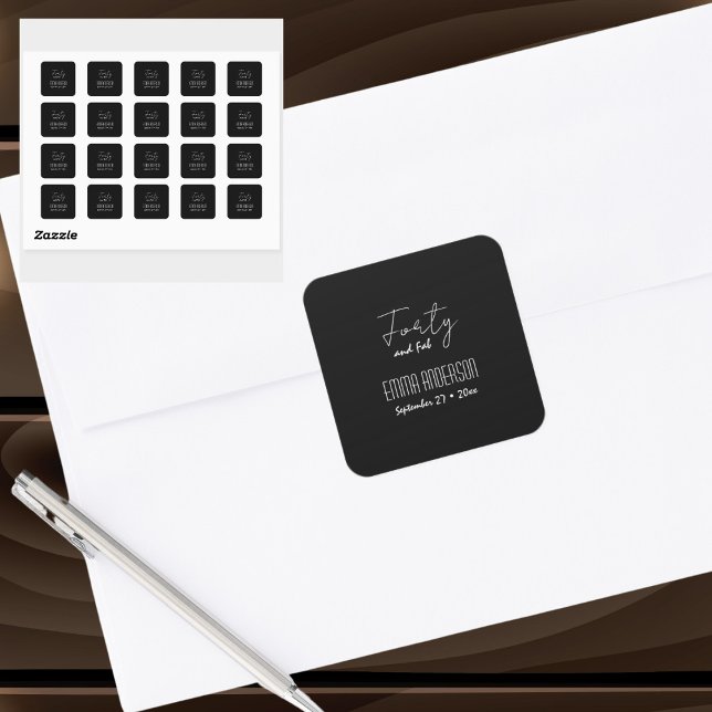 Vierzig und Fab-Textname Moderner Schwarz Quadratischer Aufkleber (Von Creator hochgeladen)