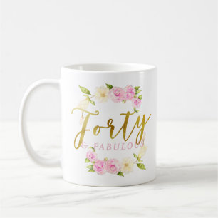 Vierzig und fabelhaftes rosa Gold mit Blumen Kaffeetasse