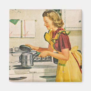 Vierzigerjahre, die Hausfrau kochen Magnet