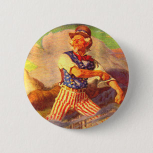 Vierzigerjahre heroischer Uncle Sam Rollt oben Button