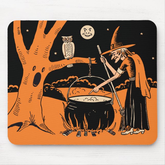 Vierzigerjahre Vintage Halloween-Hexe mit großem Mousepad (Vorne)