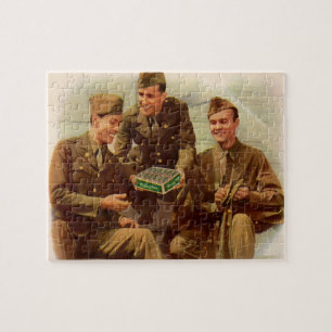Vierzigerjahre WWII Anzeigensoldaten mit Süßigkeit Puzzle