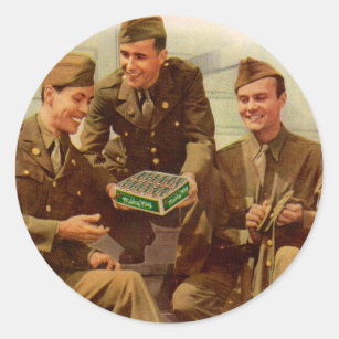 Vierzigerjahre WWII Anzeigensoldaten mit Süßigkeit Runder Aufkleber