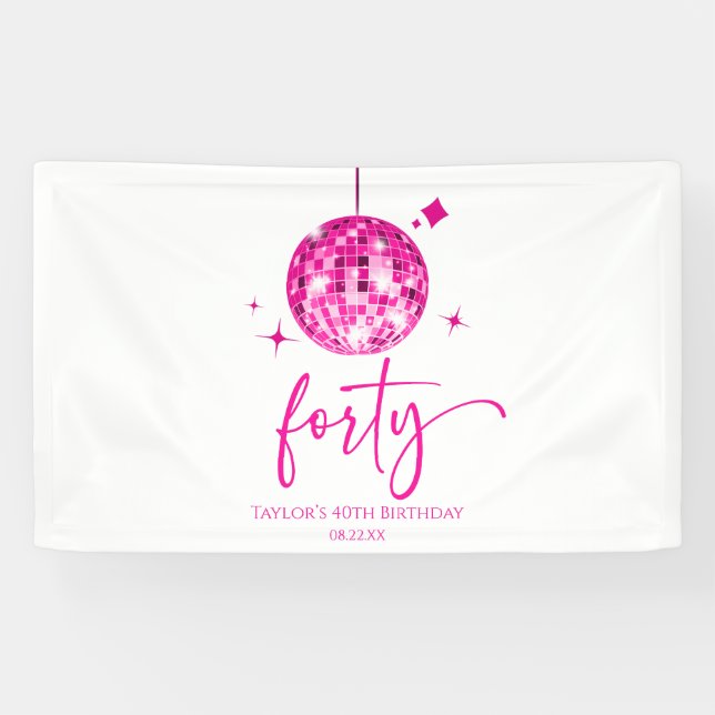 Vierziges Pink Disco Ball 40. Geburtstag Party Banner (Horizontal)