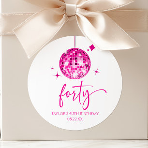 Vierziges Pink Disco Ball 40. Geburtstag Party Runder Aufkleber