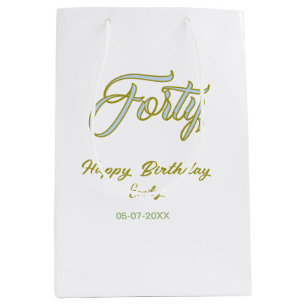 vierzigster Geburtstag Name Datum blau grün Pastel Mittlere Geschenktüte