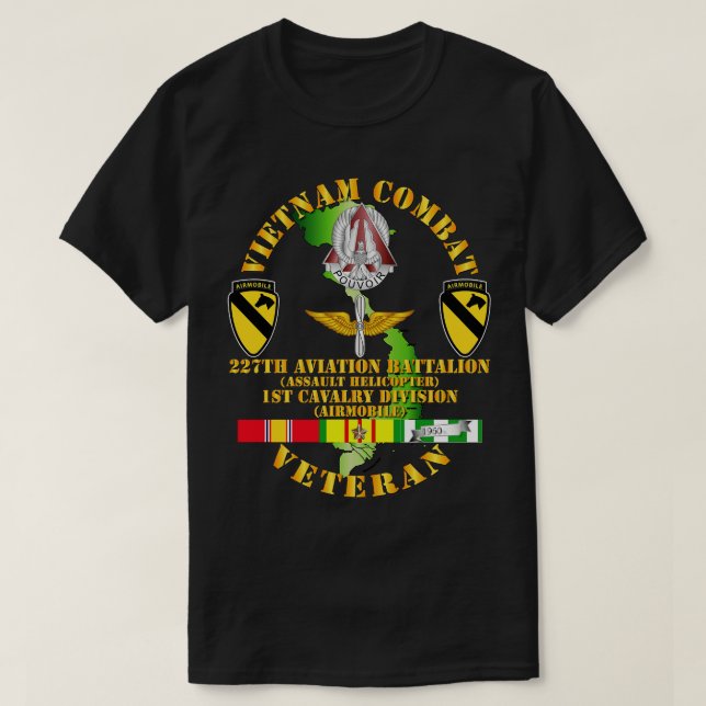 Vietnam Combat Cavalry Veteran W 227. Aviation Bn T-Shirt (Design vorne)