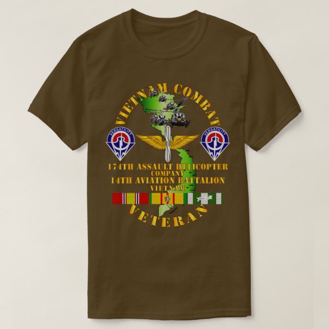 Vietnam Combat Veteran 174. AHC w 14. Avn Bn T-Shirt (Design vorne)