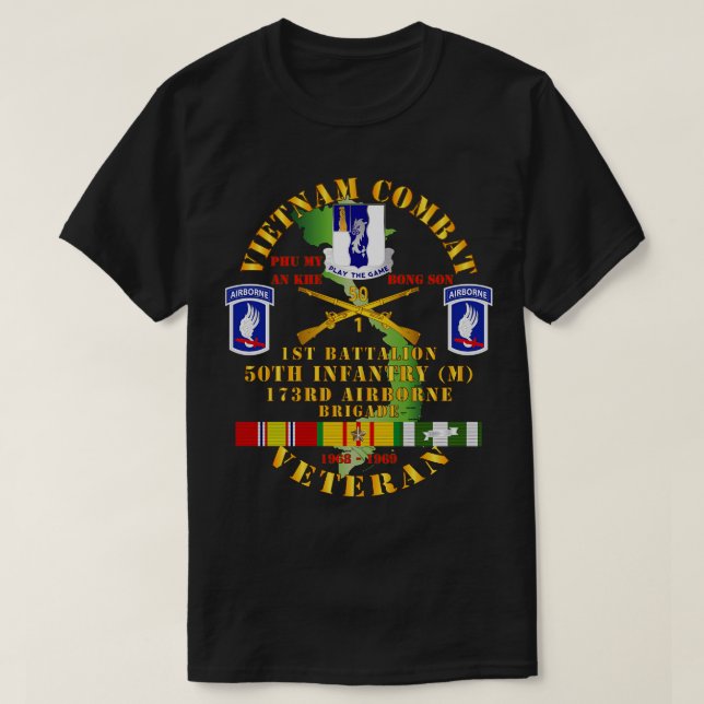 Vietnam Combat Veteran W1 Bn 50th Inf 173rd Bde T-Shirt (Design vorne)