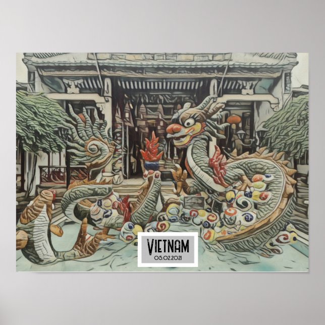 Vietnam Dragon Tempel, individualisierbares Datum Poster (Vorne)
