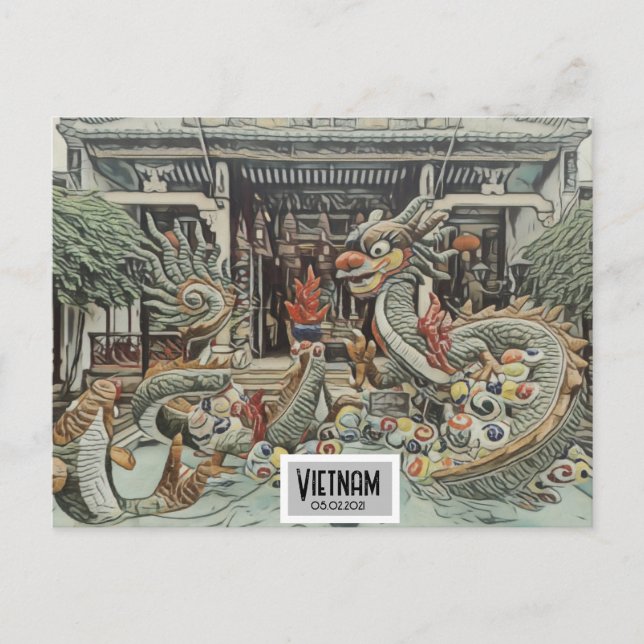 Vietnam Dragon Tempel, individualisierbares Datum Postkarte (Vorderseite)