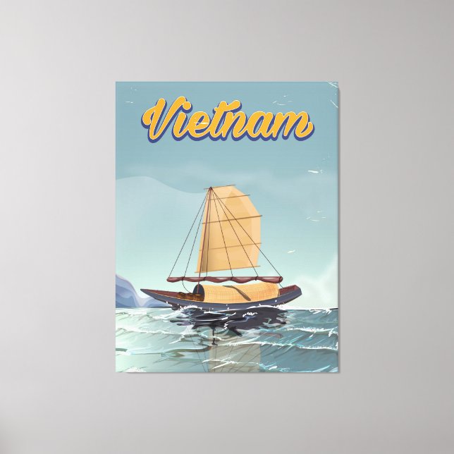 Vietnam Fischerboot Vintage Reiseplakat Leinwanddruck (Vorderseite)