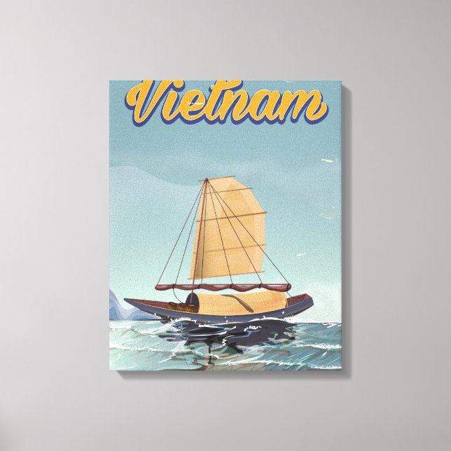 Vietnam Fischerboot Vintage Reiseplakat Leinwanddruck (Vorderseite)