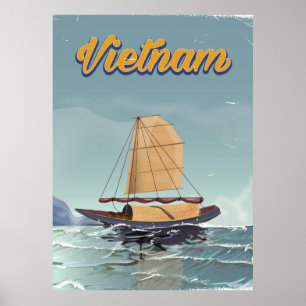 Vietnam Fischerboot Vintage Reiseplakat Poster
