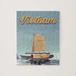 Vietnam Fischerboot Vintage Reiseplakat Puzzle