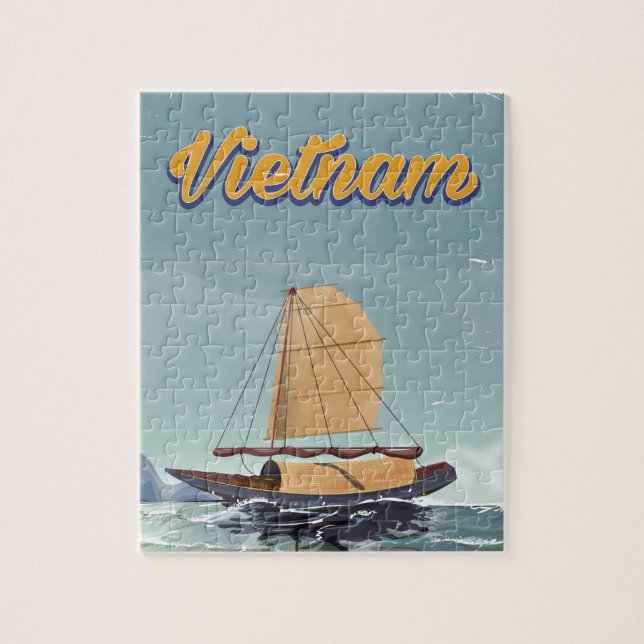 Vietnam Fischerboot Vintage Reiseplakat Puzzle (Vertikal)